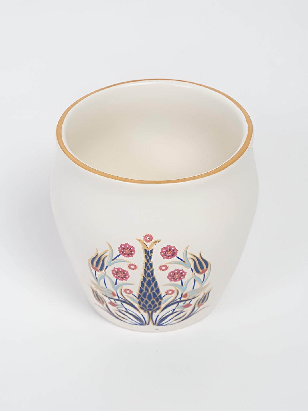 

Fabindia White & Pink Floral Textured Ceramic Matte Kulladhs 180 ml