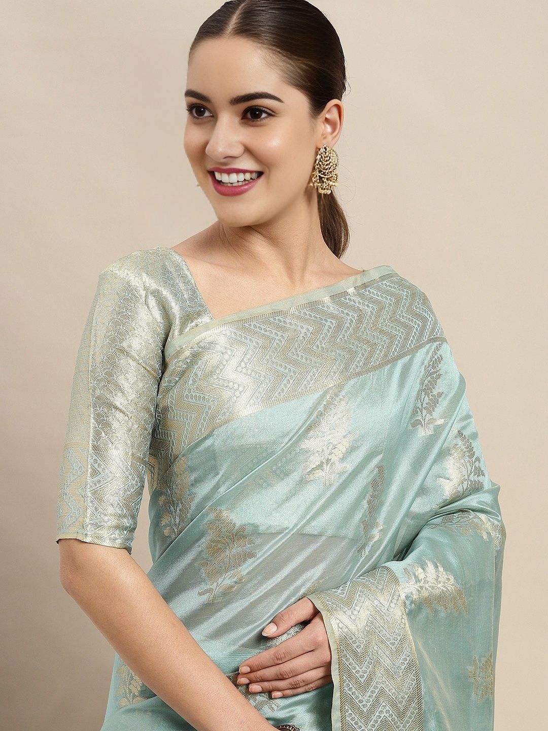 

KIMISHA Banarasi Organza Woven Design Zari Traditional Saree, Blue