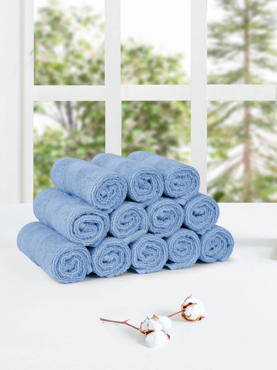 

MYTRIDENT Turquoise Blue 12 Pieces 500 GSM High Absorbent Pure Cotton Face Towels