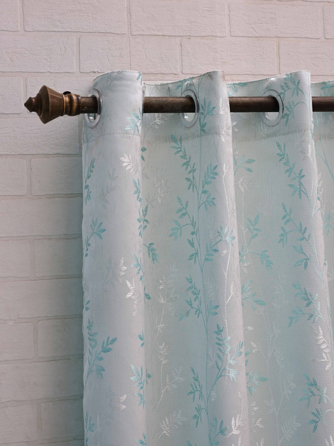 

Ariana Turquoise Blue & Silver Toned Floral Room Darkening Jacquard Window Curtain