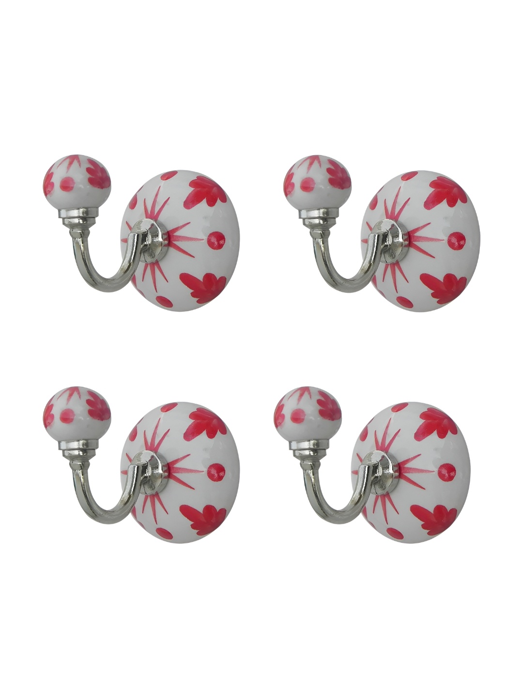 

Indianshelf Grey & Red 4 Pieces Printed Embossed Metal Utility Hooks