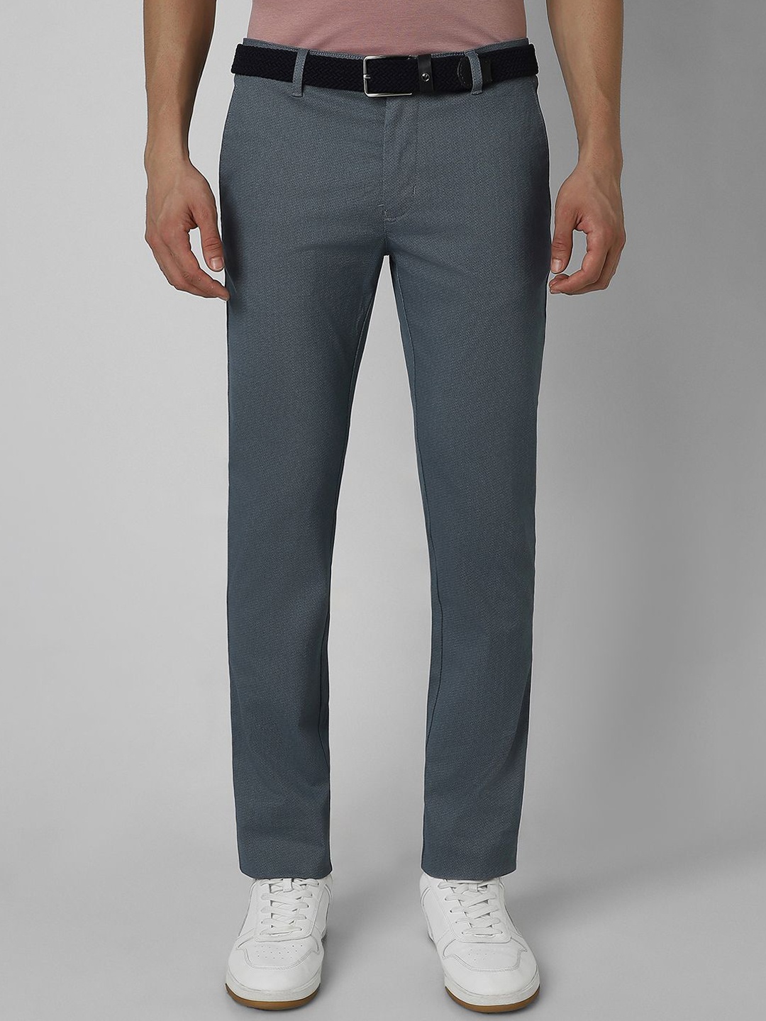 

V Dot Men Textured Slim Fit Trousers, Grey