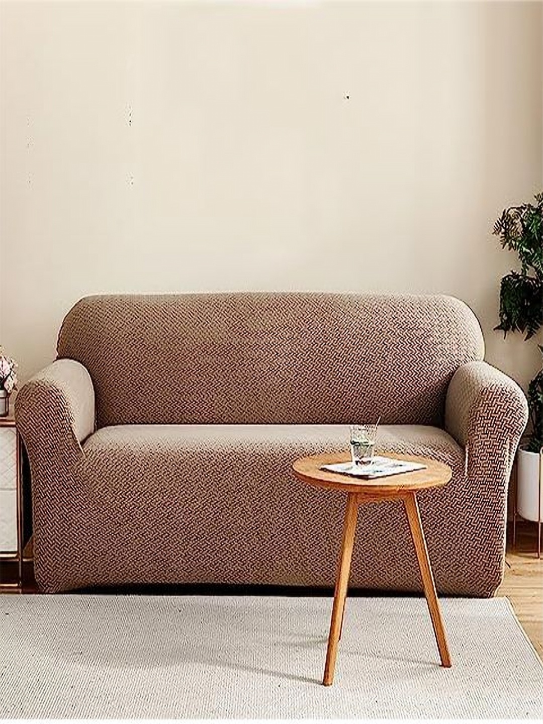 

HOUSE OF QUIRK Khaki Self Design Polar Fleece 220 GSM 5 Seater Stretchable Sofa Slipcover