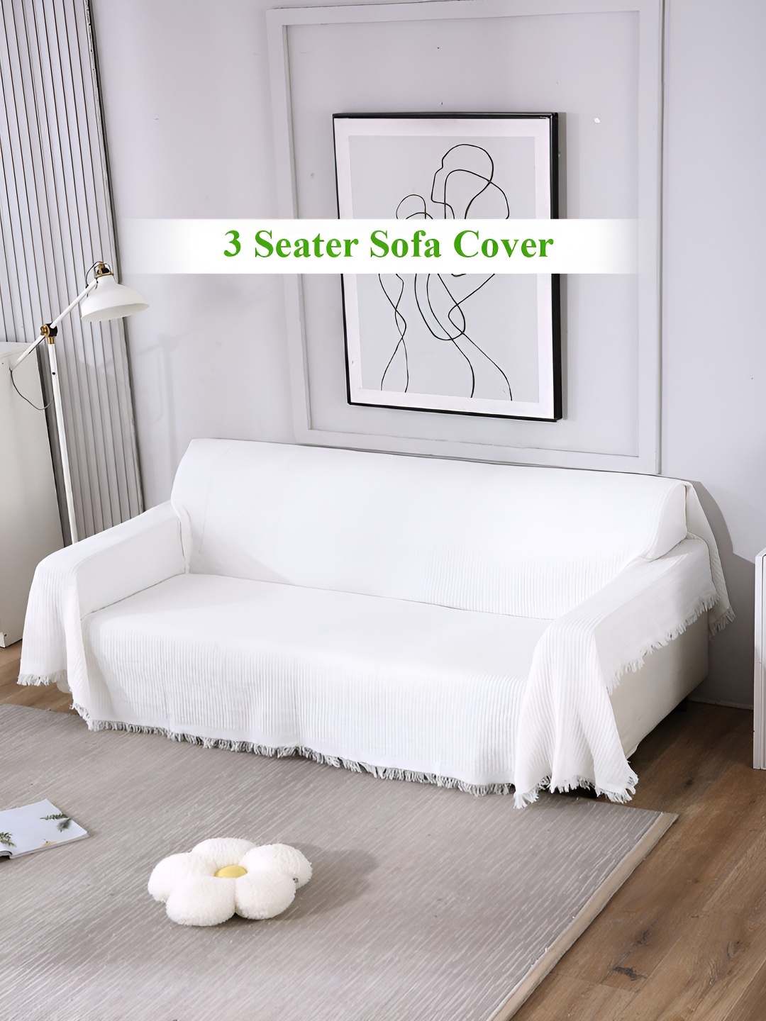 

HOKIPO White Striped 3 Seater Sofa Throw