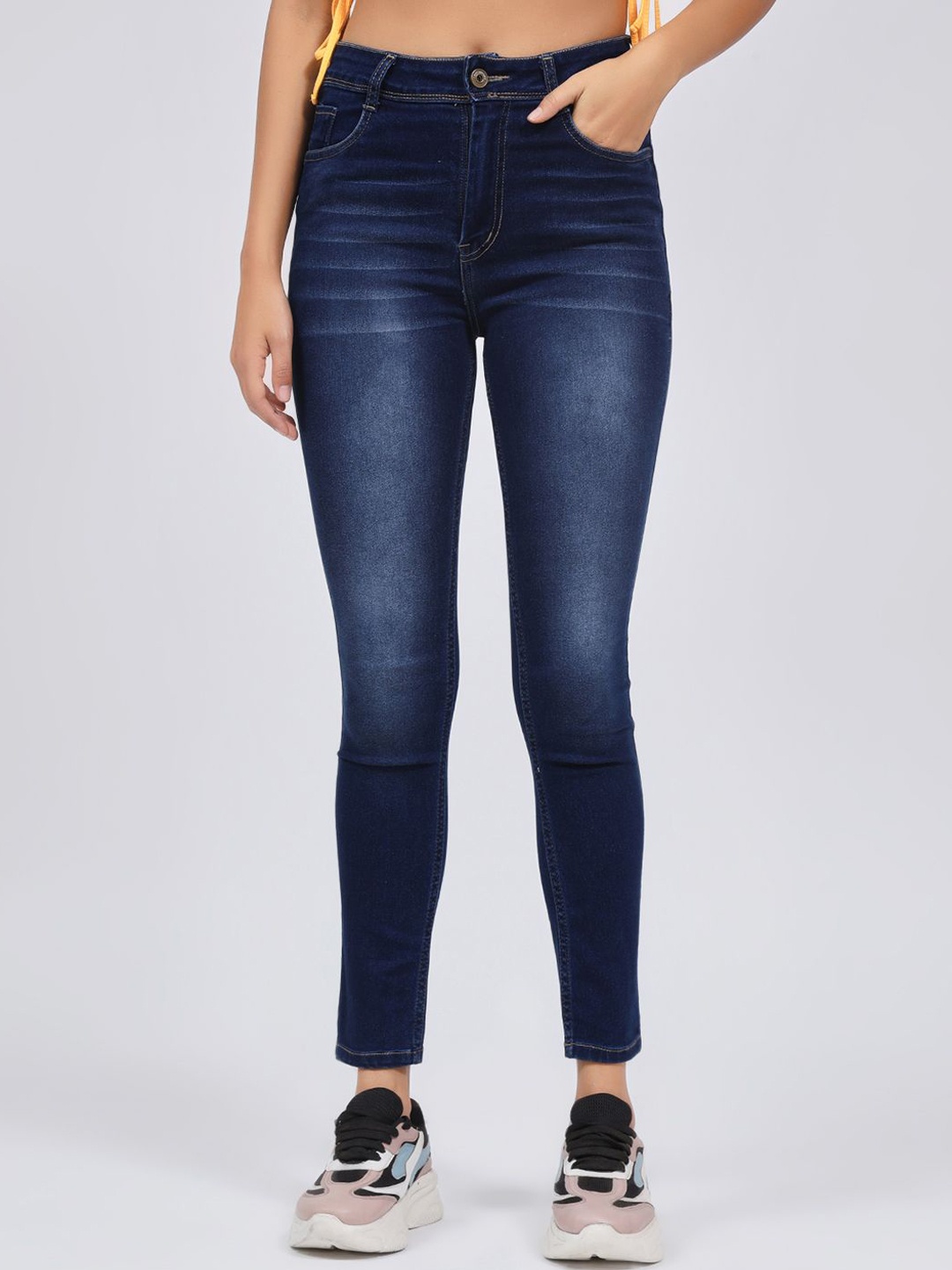 

3BUTTERFLIES Women Skinny Fit High-Rise Light Fade Jeans, Blue