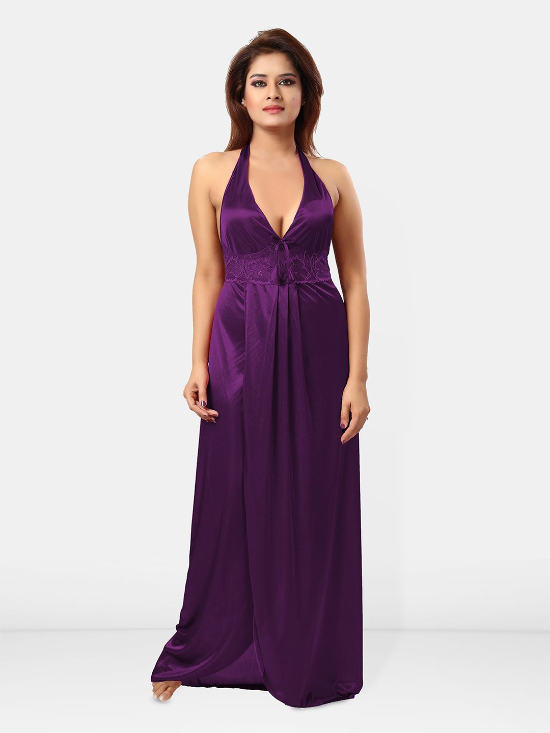 

Be You Halter Neck Sleeveless Satin Maxi Nightdress, Purple