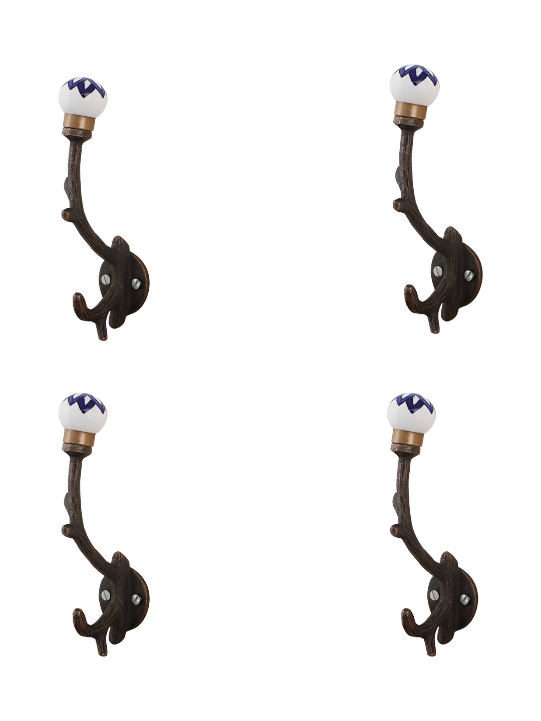 

Indianshelf Brown & White 4 Pieces Printed Metal Wall Hooks