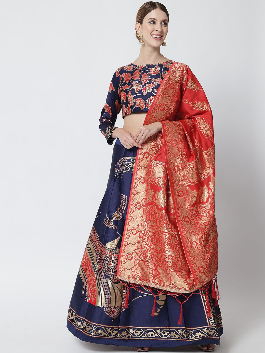 

MAGMINA Woven Design Semi-Stitched Lehenga & Unstitched Blouse With Dupatta, Blue