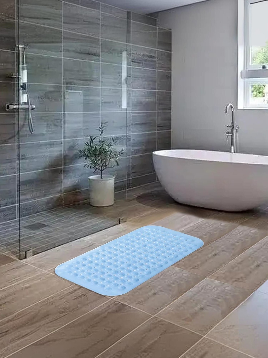 

Kuber Industries Blue 4 Pieces 240 GSM Anti-Skid Bath Rugs
