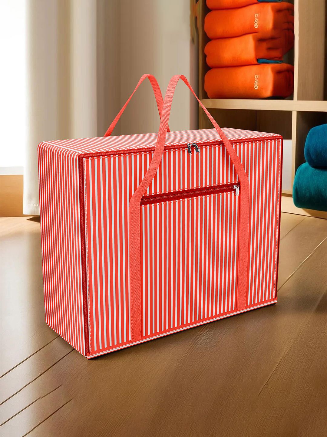

Kuber Industries Red & White Striped Multi-Utility Organisers