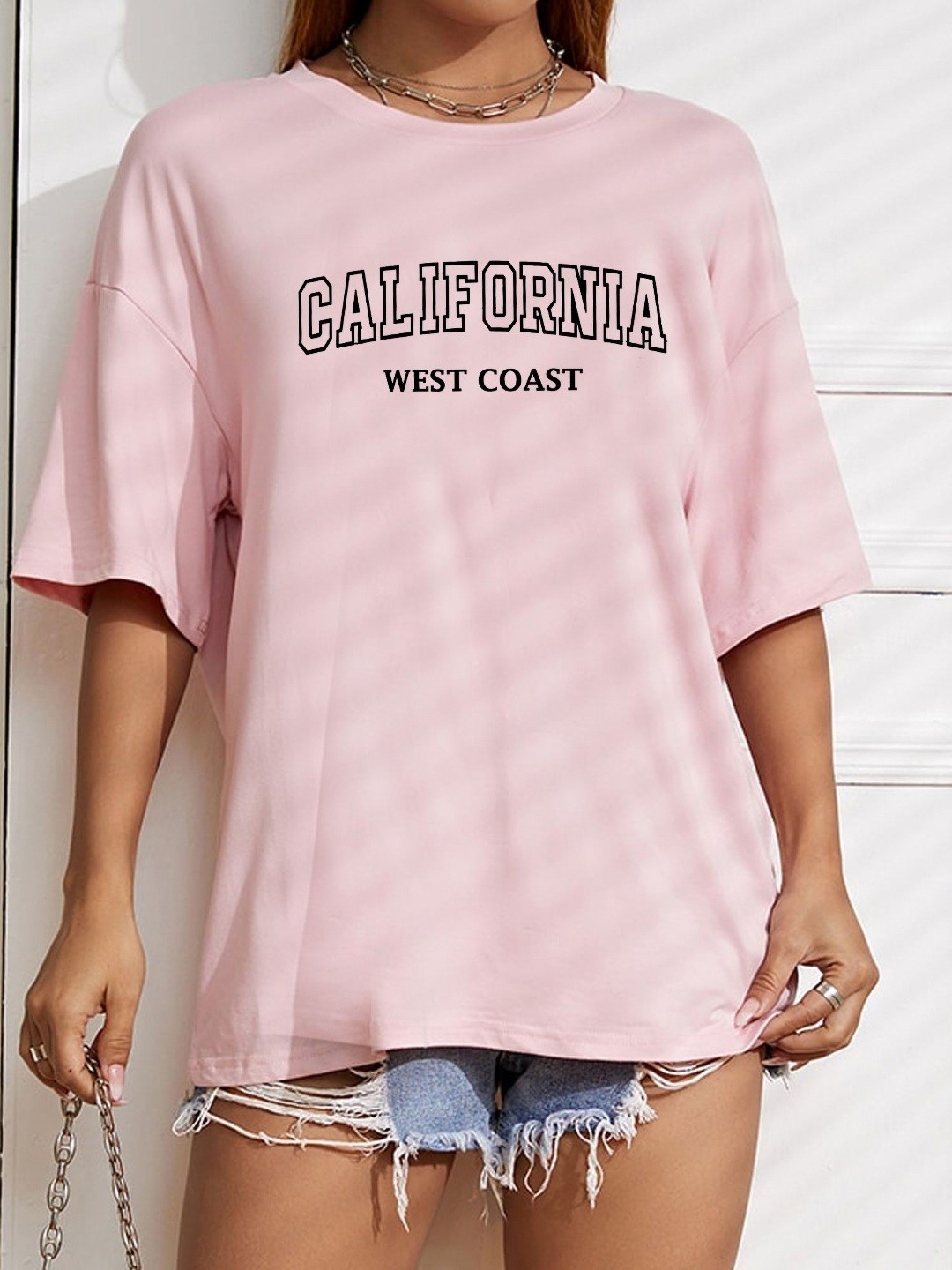 

TABADTOD Women Typography Printed Oversized T-shirt, Pink