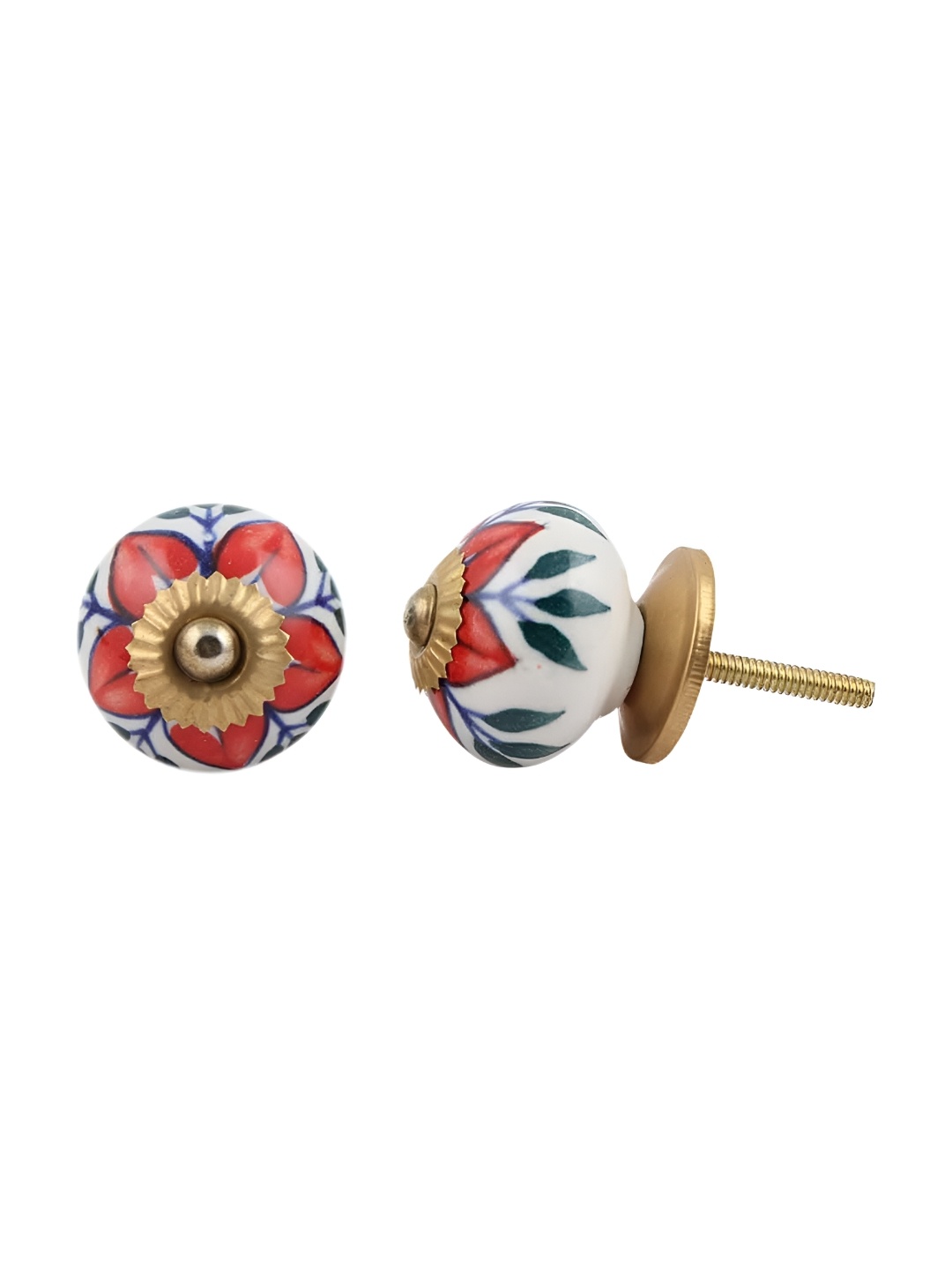 

Indianshelf Red & White 4 Pieces Printed Metal Door Knobs