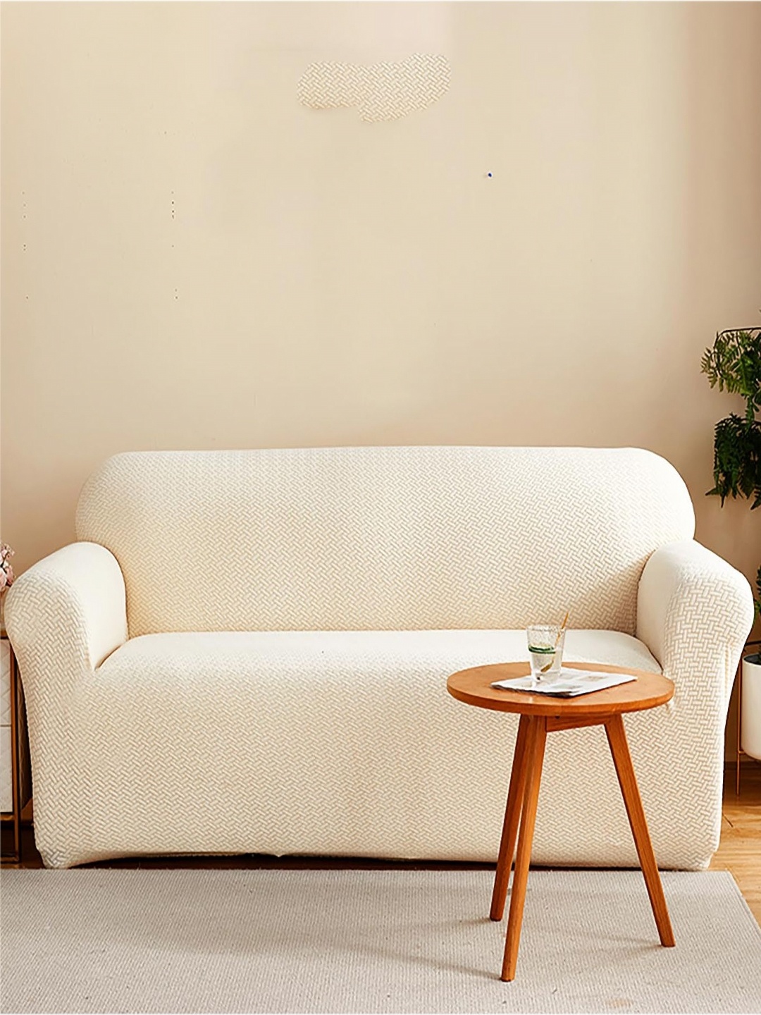 

HOUSE OF QUIRK White Self Design Polar Fleece 220 GSM 5 Seater Stretchable Sofa Slipcover