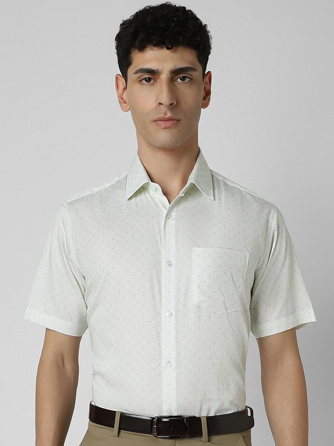

Van Heusen Men Spread Collar Micro Ditsy Printed Cotton Party Shirt, Green