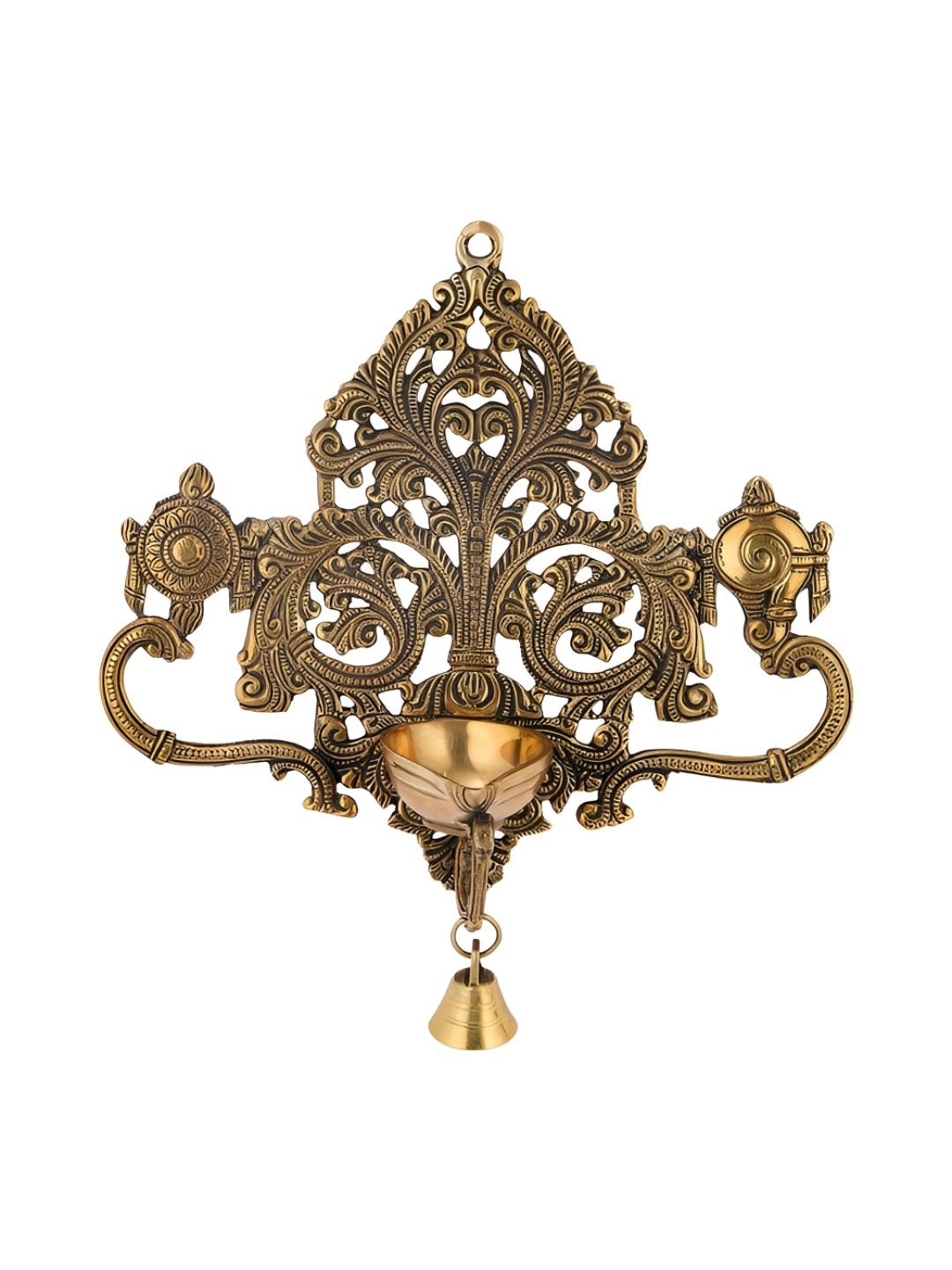 

Fabindia Gold Toned Brass Antiqued Mehnoor Oil Lamp, Bronze