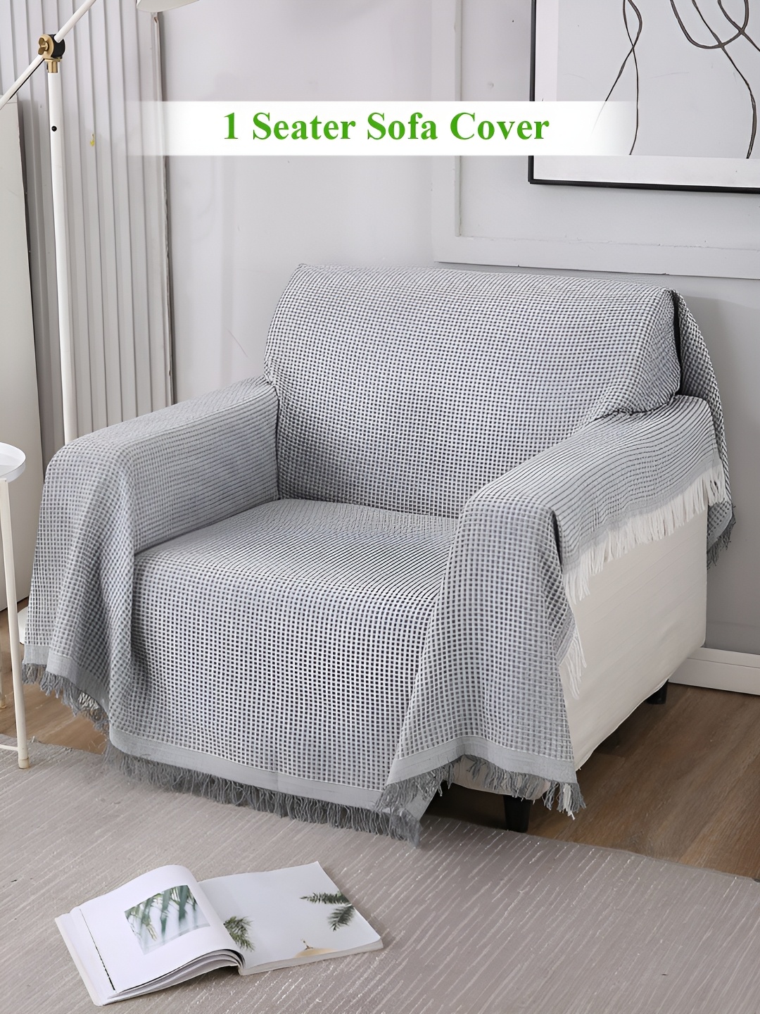 

HOKIPO Grey & White Textured 1 Seater Rectangle Sofa Throw