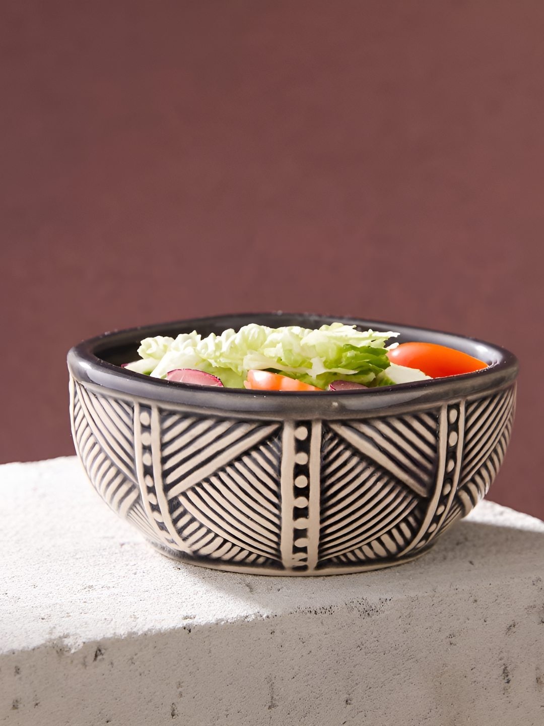 

Fabindia Black & White Textured Ceramic Serving Bowl