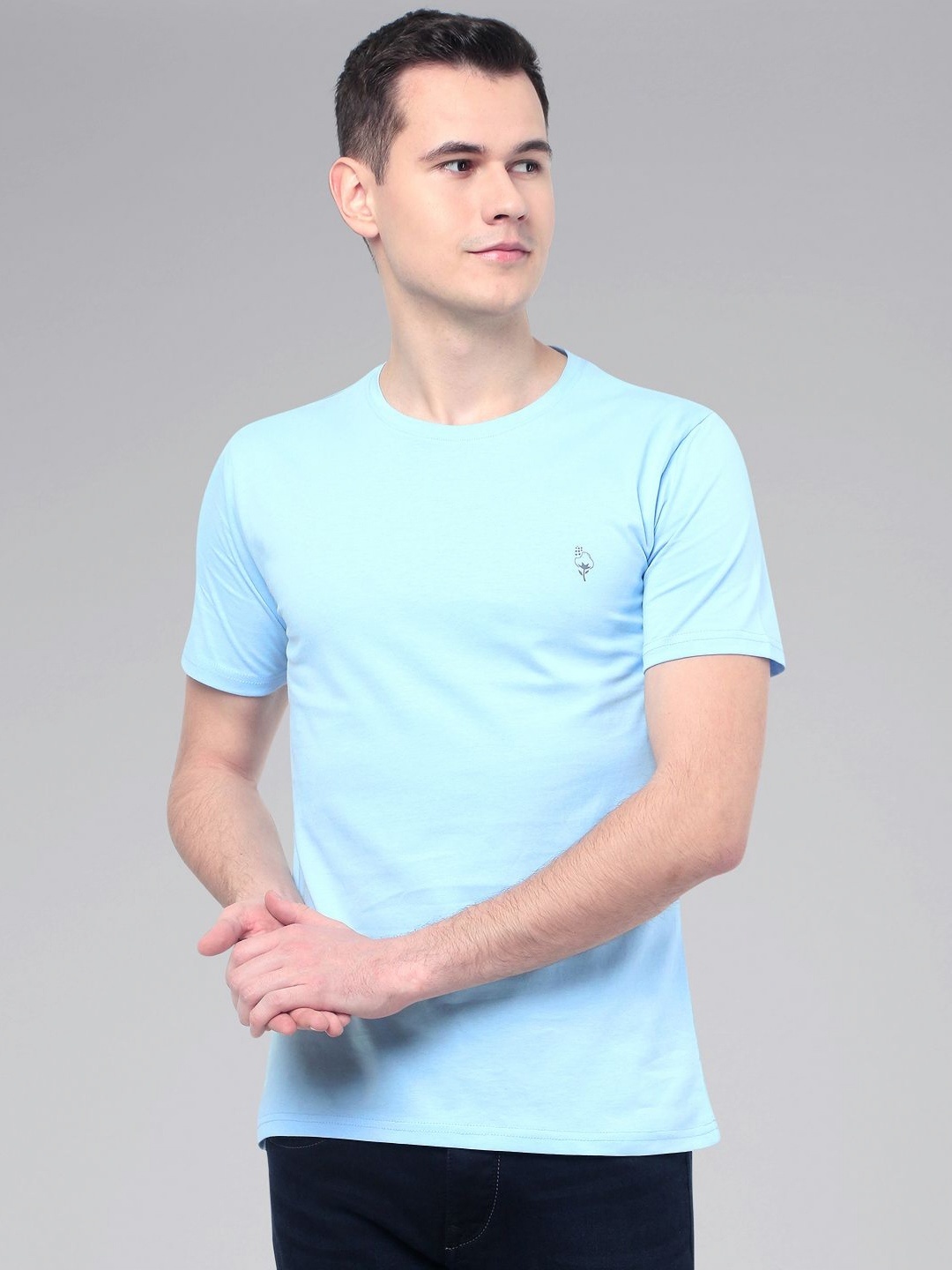 

MANTICORE Men Solid Round Neck Cotton T-shirt, Blue