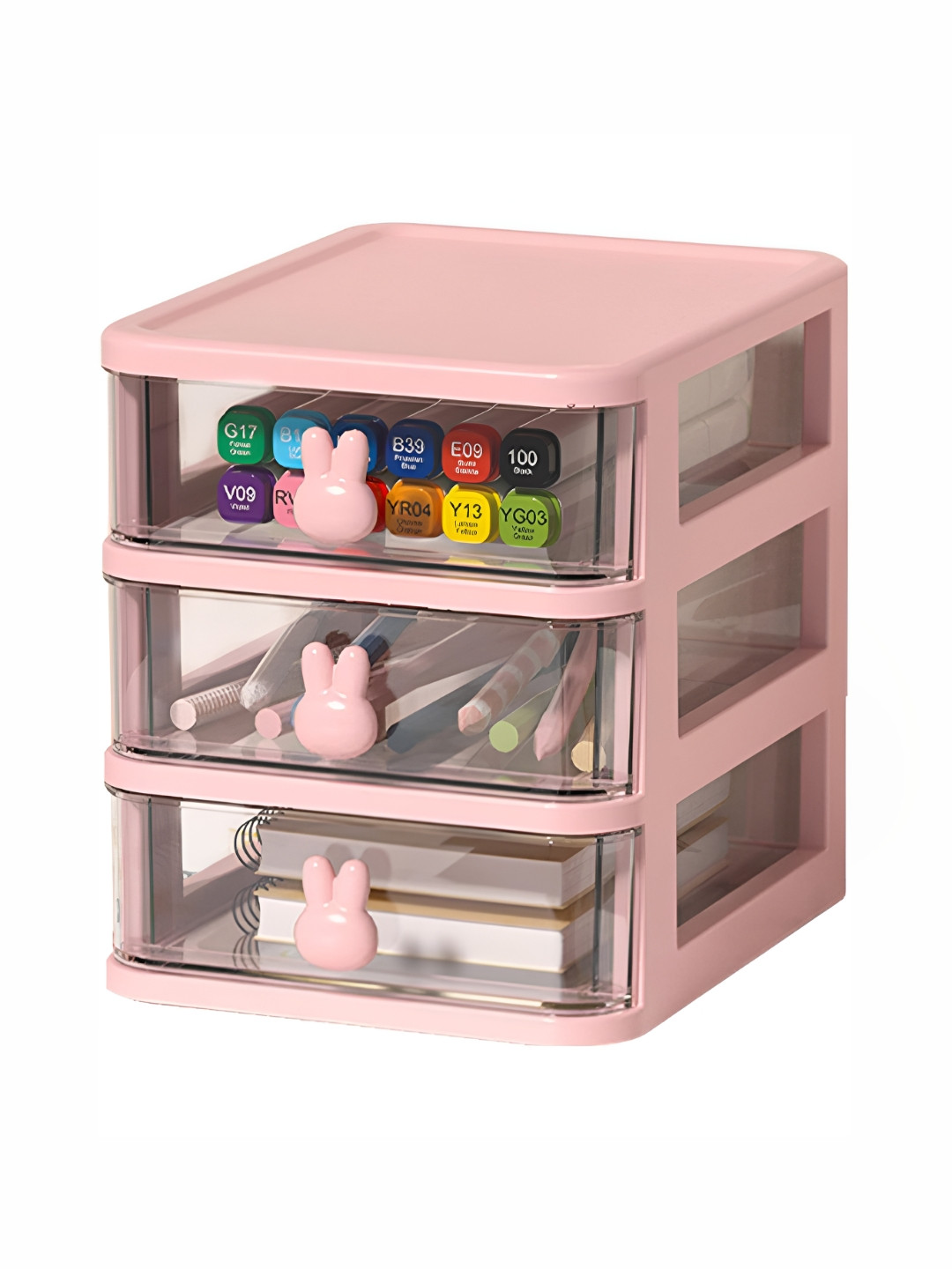 

HOUSE OF QUIRK Pink & Transparent 3 Tier Rectangular Jewellery Organiser
