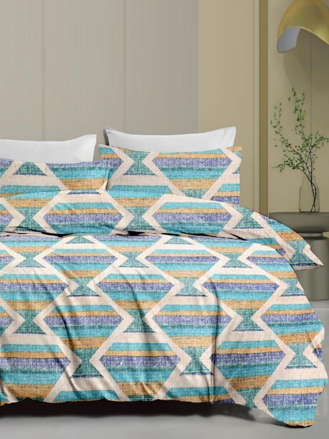 

Signature Blue & White Geometric 160 TC Queen Bedsheet with 2 Pillow Covers