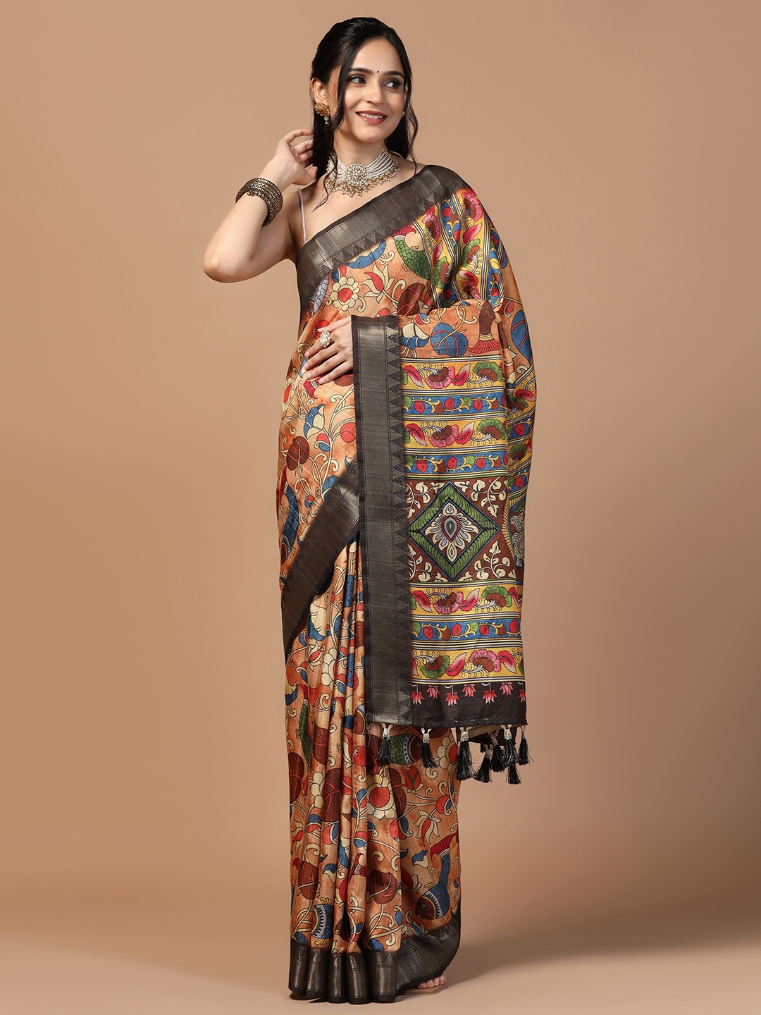 

Kaizen TEXO FAB Ethnic Motif Zari Woven Tussar Saree, Bronze