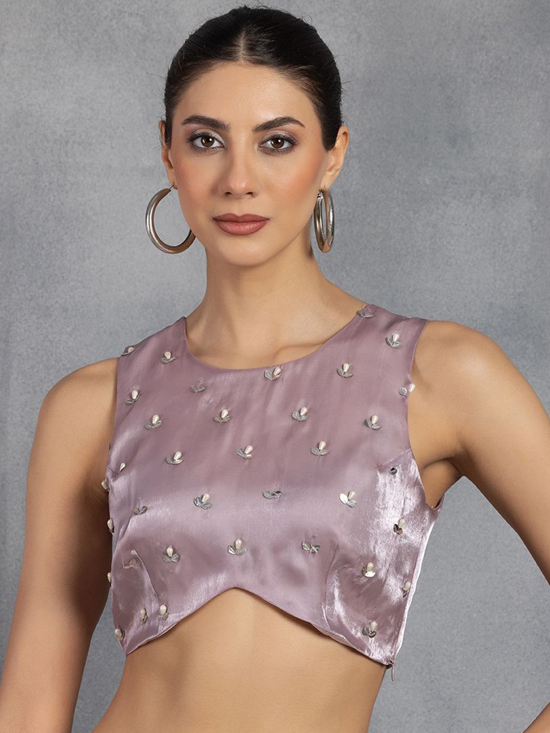

Rang by Indya Hand Embroidered Boat-Neck Saree Blouse, Pink