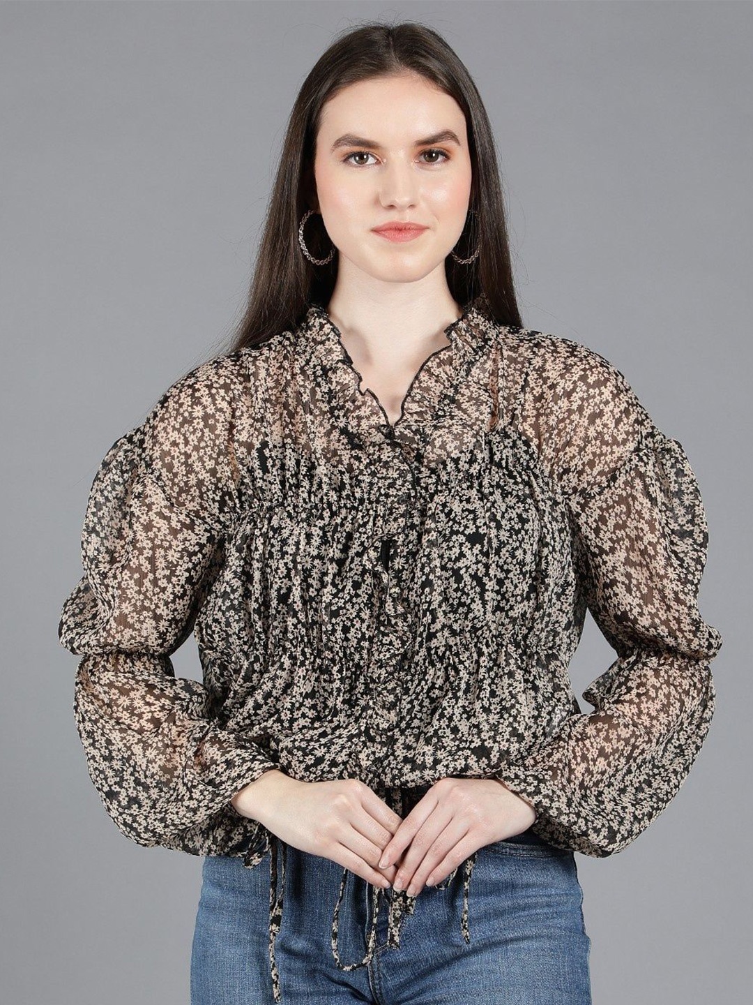 

Amagyaa Women Printed Tie-Up Shrug, Black