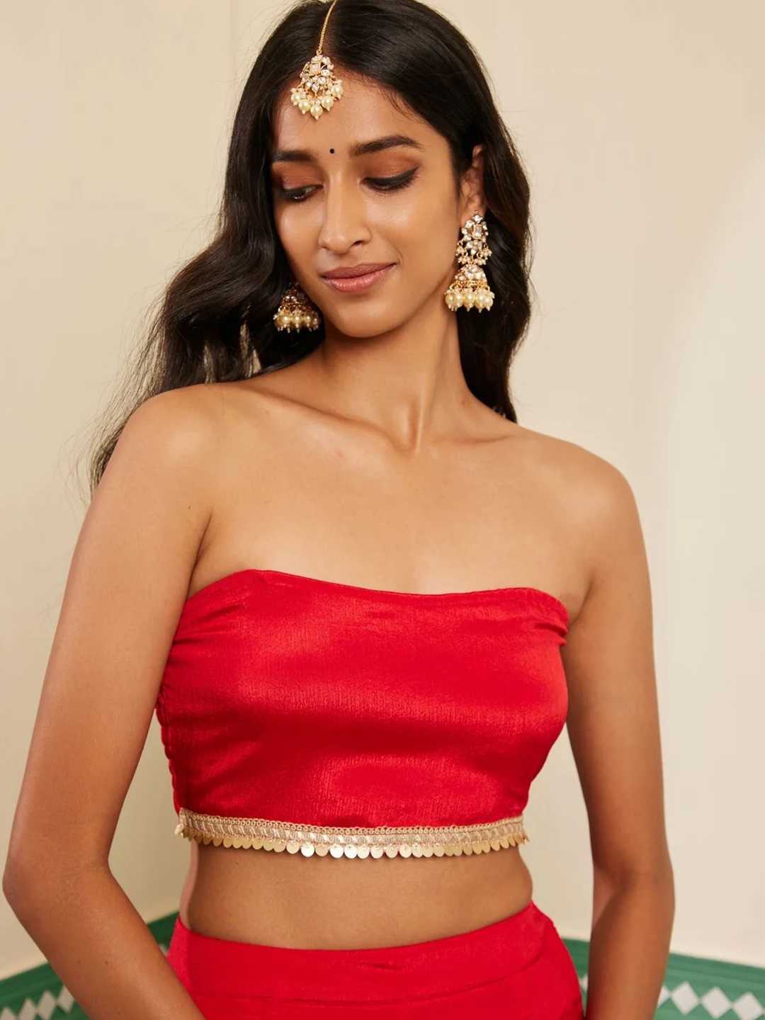 

Alaya By Stage3 Women Embellished Gota Patti Tube Crop Top, Red