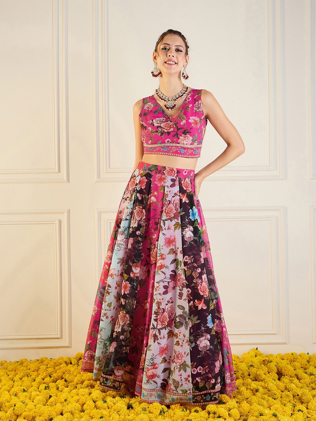 

Shae by SASSAFRAS Printed Sequinned Ready to Wear Lehenga & Choli, Fuchsia