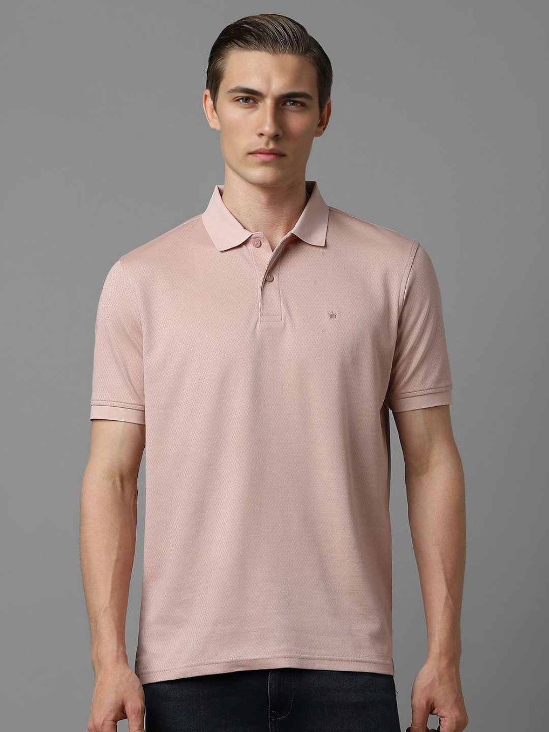 

Louis Philippe Men Solid Polo Collar Cotton T-shirt, Pink