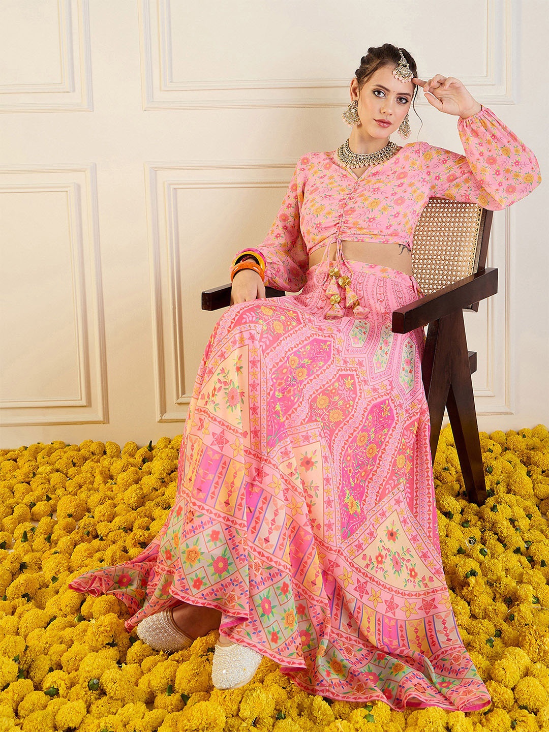 

Shae by SASSAFRAS Printed Ready to Wear Lehenga & Ruching Choli, Pink