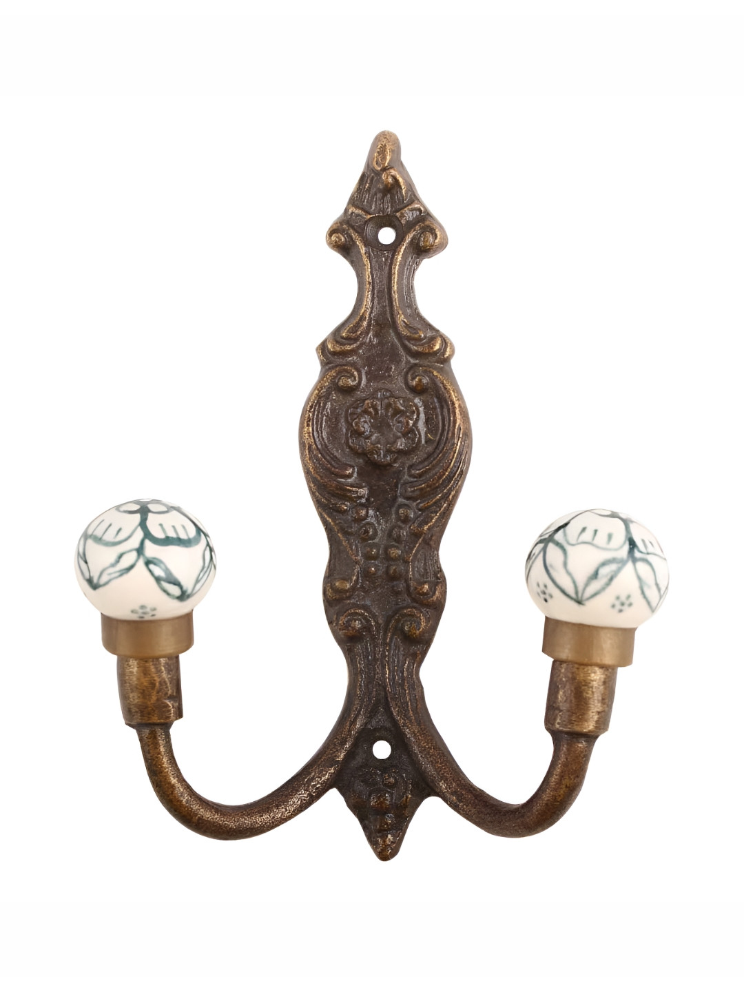 

Indianshelf Brown 4 Pcs Floral Printed Metal Hooks