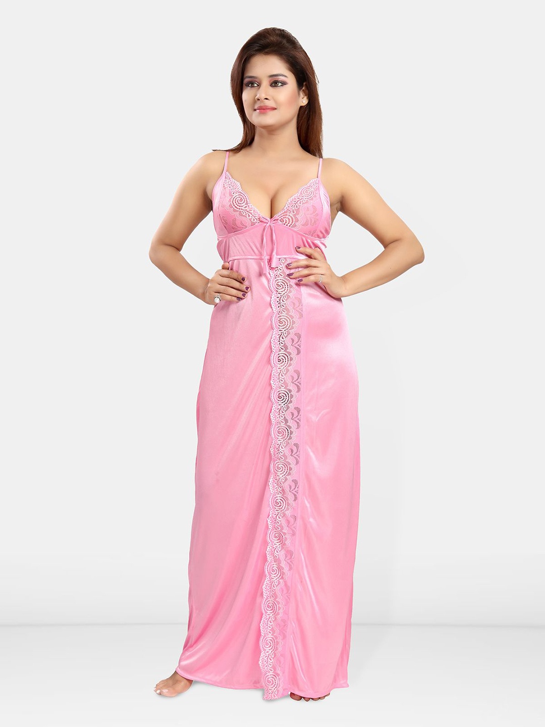 

Be You Women Shoulder Straps Satin Maxi Nightdress, Pink