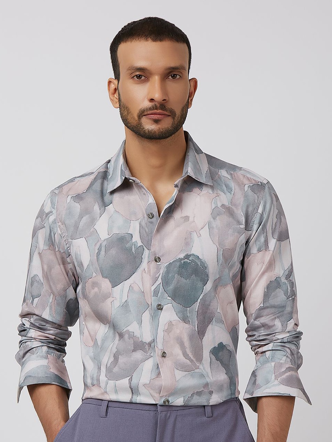 

Mufti Men Spread Collar Abstract Printed Cotton Slim Fit Casual Shirt, Pink