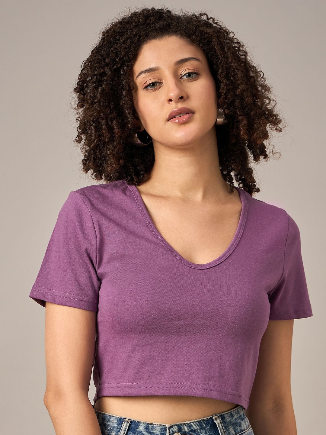 

The Roadster Lifestyle Co Cotton Crop T-Shirt, Purple