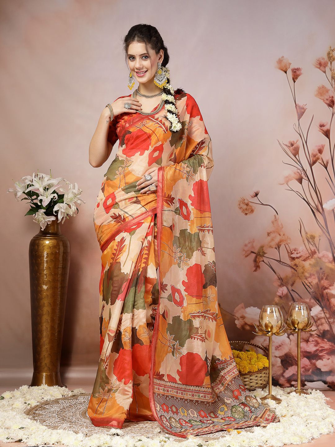 

Stylum Floral Zari Saree, Orange