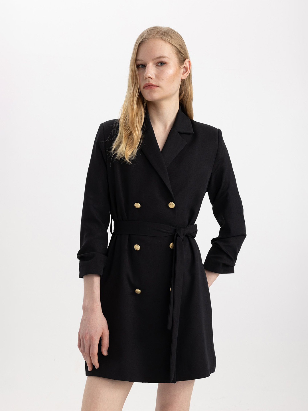

DeFacto Women Shirt Collar Blazer Dresses Mini Dress, Black