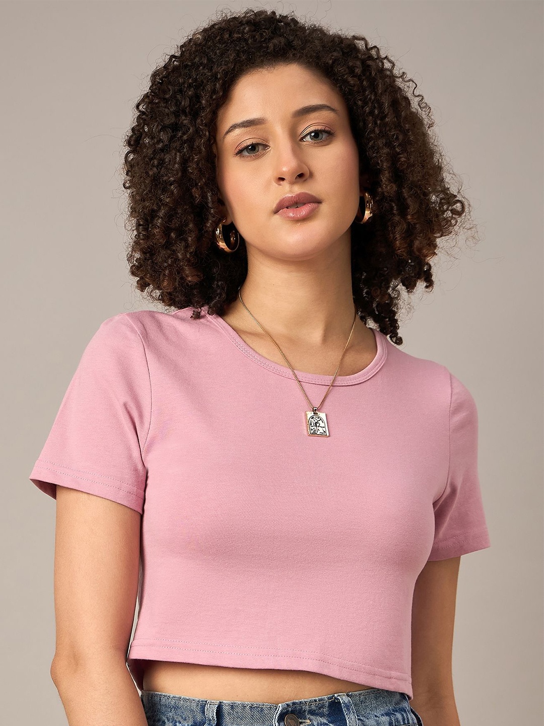 

The Roadster Lifestyle Co Women Crop Tshirts, Pink