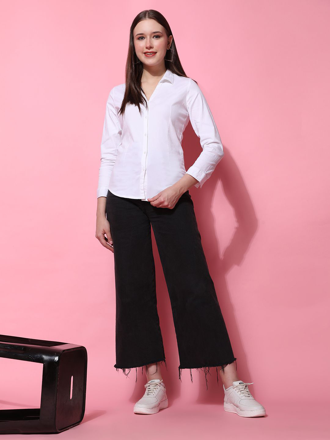 

Pomegal Women Premium Slim Fit Opaque Formal Shirt, White