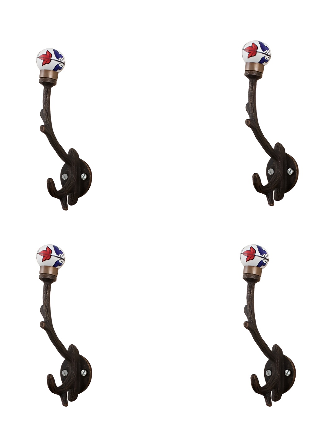 

Indianshelf Black & White 4 Pieces Printed Metal Wall Hooks