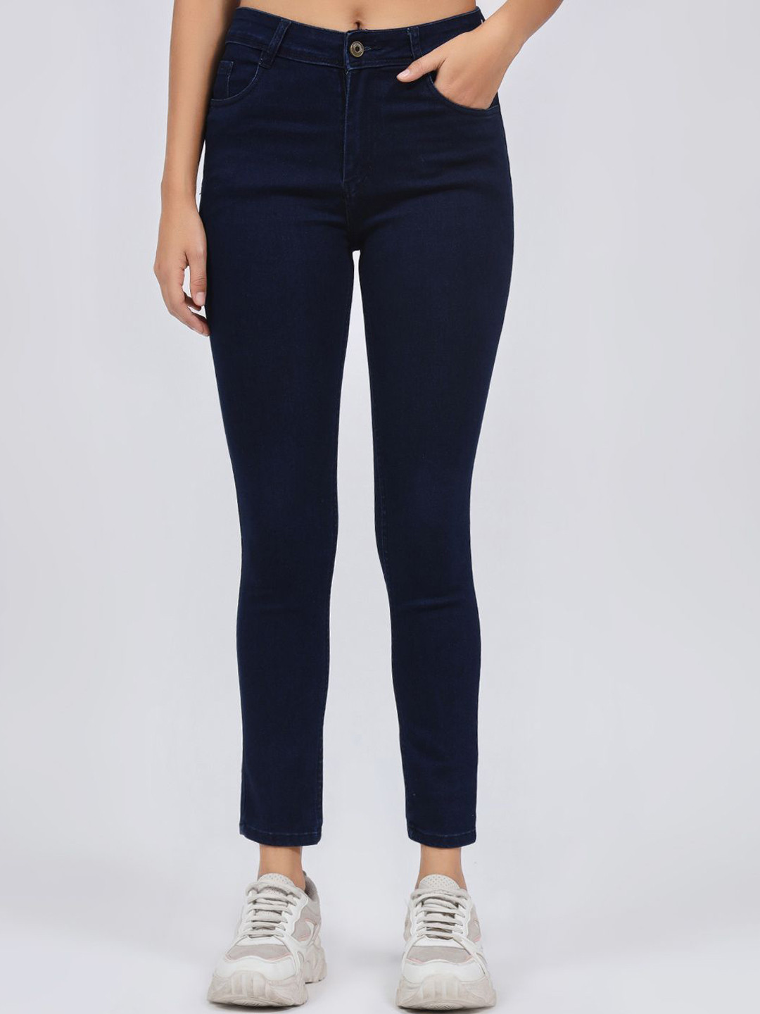 

3BUTTERFLIES Women Skinny Fit Mid -Rise Clean Look Jeans, Blue