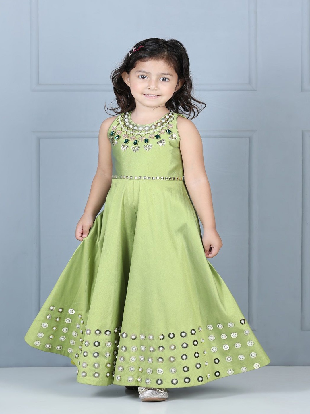 

THE LITTLE CELEBS Girls Embellished Culotte Jumpsuit, Green