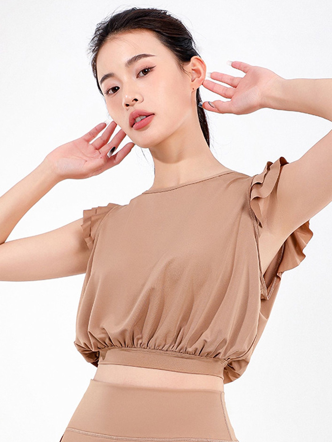 

LULU & SKY Puff Sleeve Blouson Top, Brown