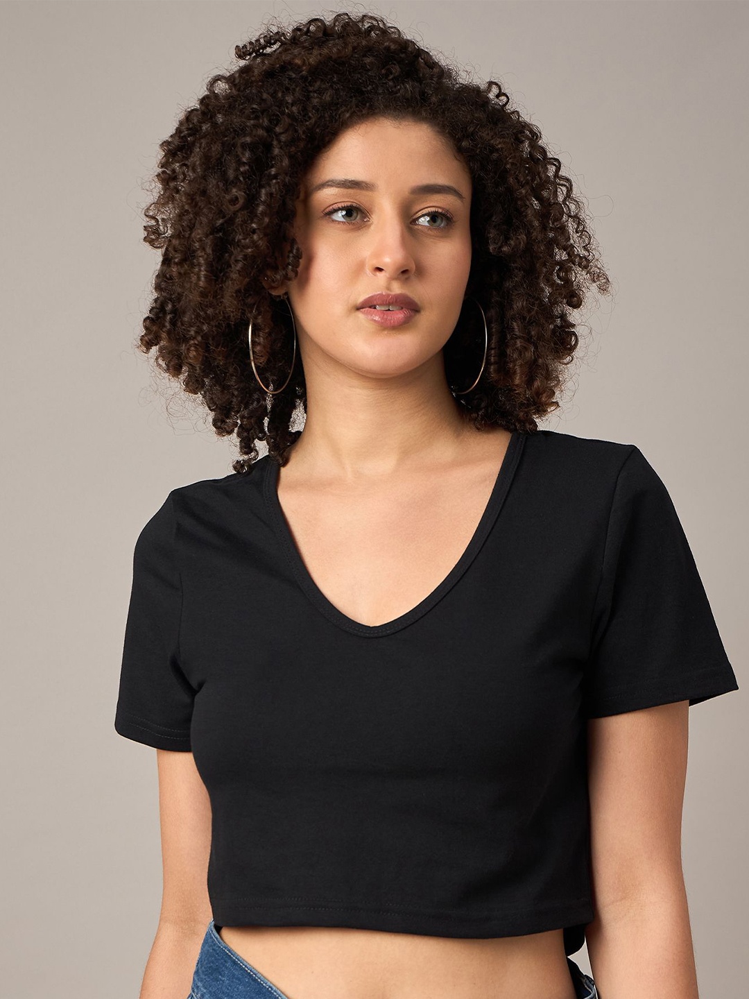 

The Roadster Lifestyle Co Cotton Crop T-Shirt, Black