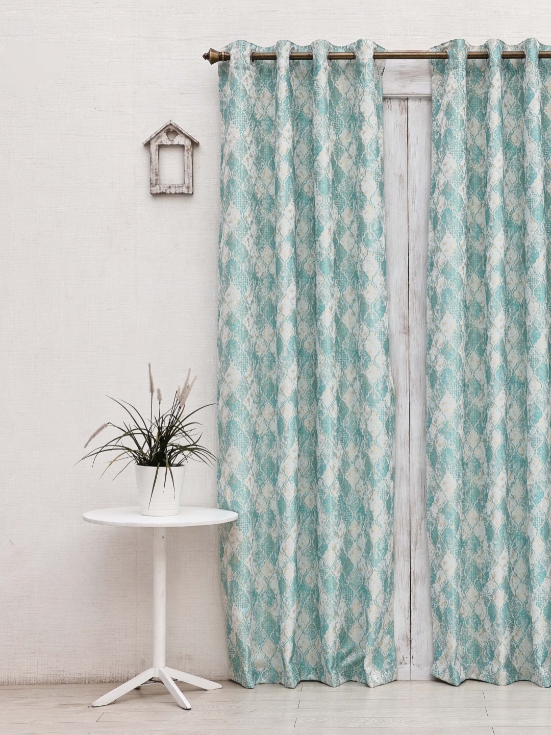 

Ariana Turquoise Blue & White Abstract Room Darkening Jacquard Long Door Curtain