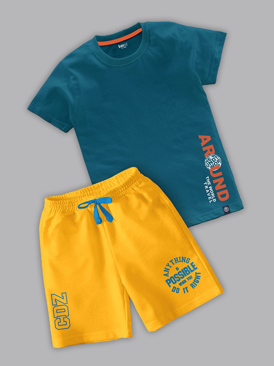 

BAESD Boys Printed Round Neck T-shirt with Shorts, Teal