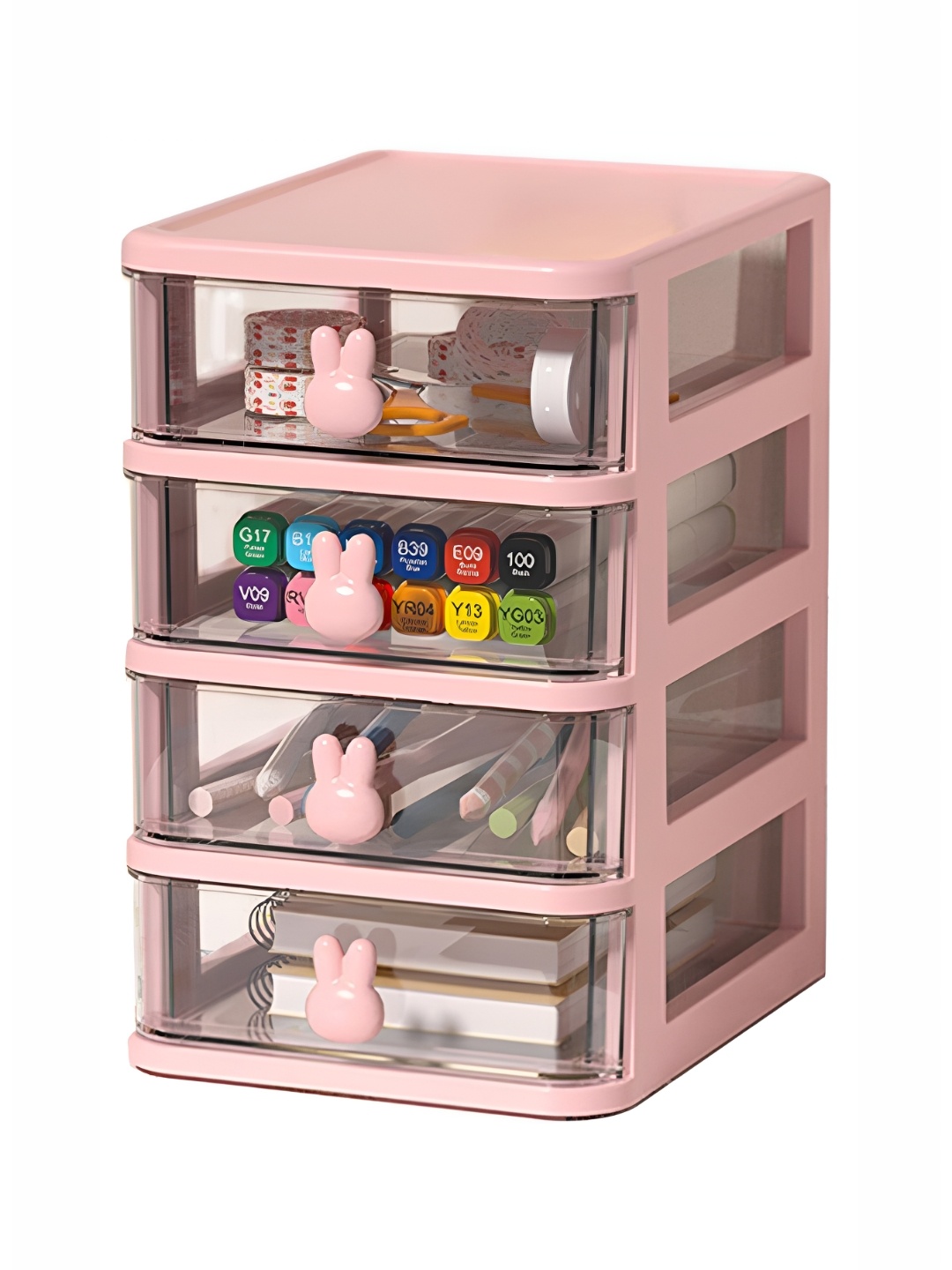 

HOUSE OF QUIRK Pink & Transparent 4 Tier Rectangular Jewellery Organiser