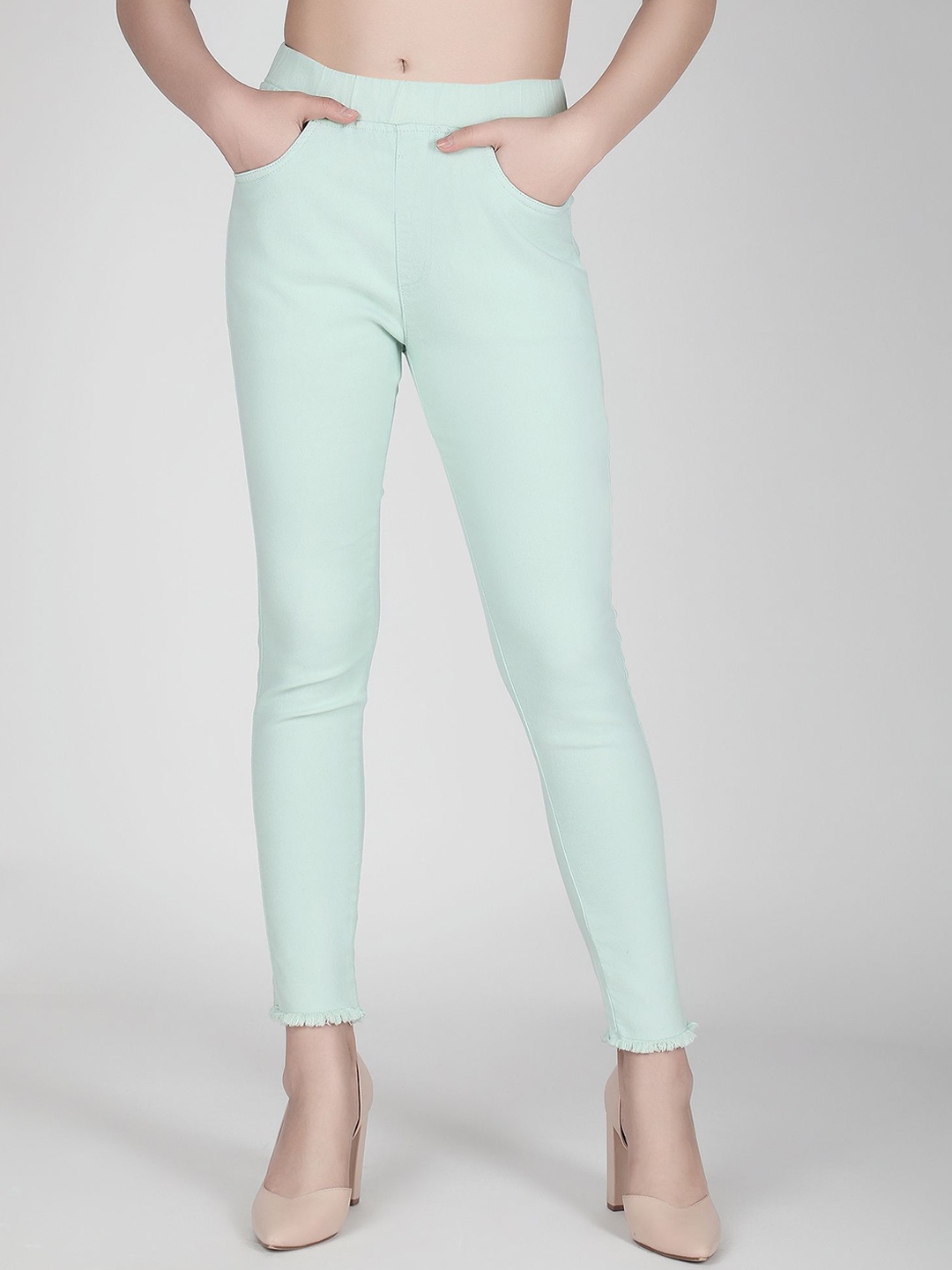 

3BUTTERFLIES Women Skinny Fit High-Rise Jeans, Green