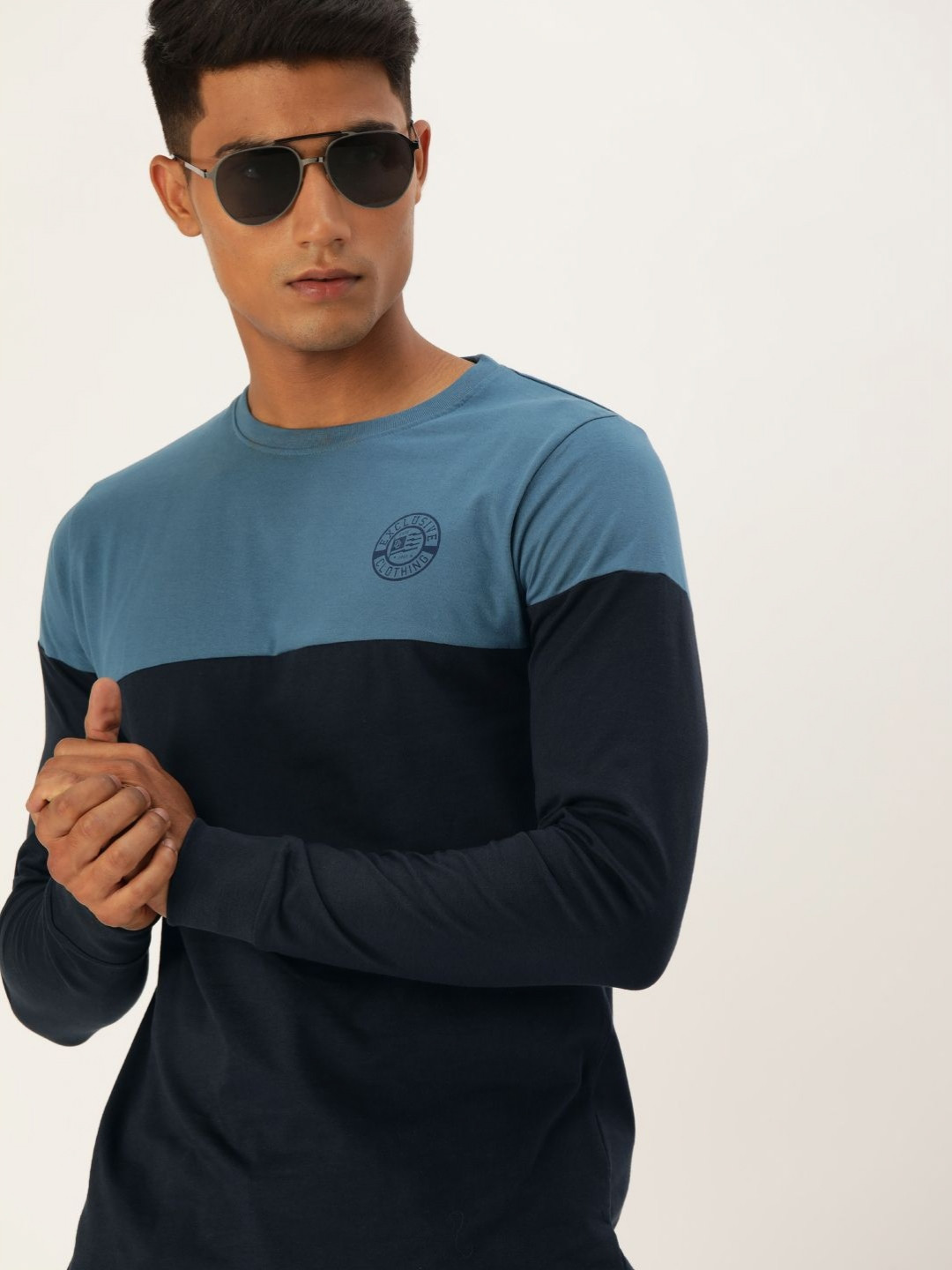 

Difference of Opinion Men Colourblocked Printed Round Neck Cotton T-shirt, Blue