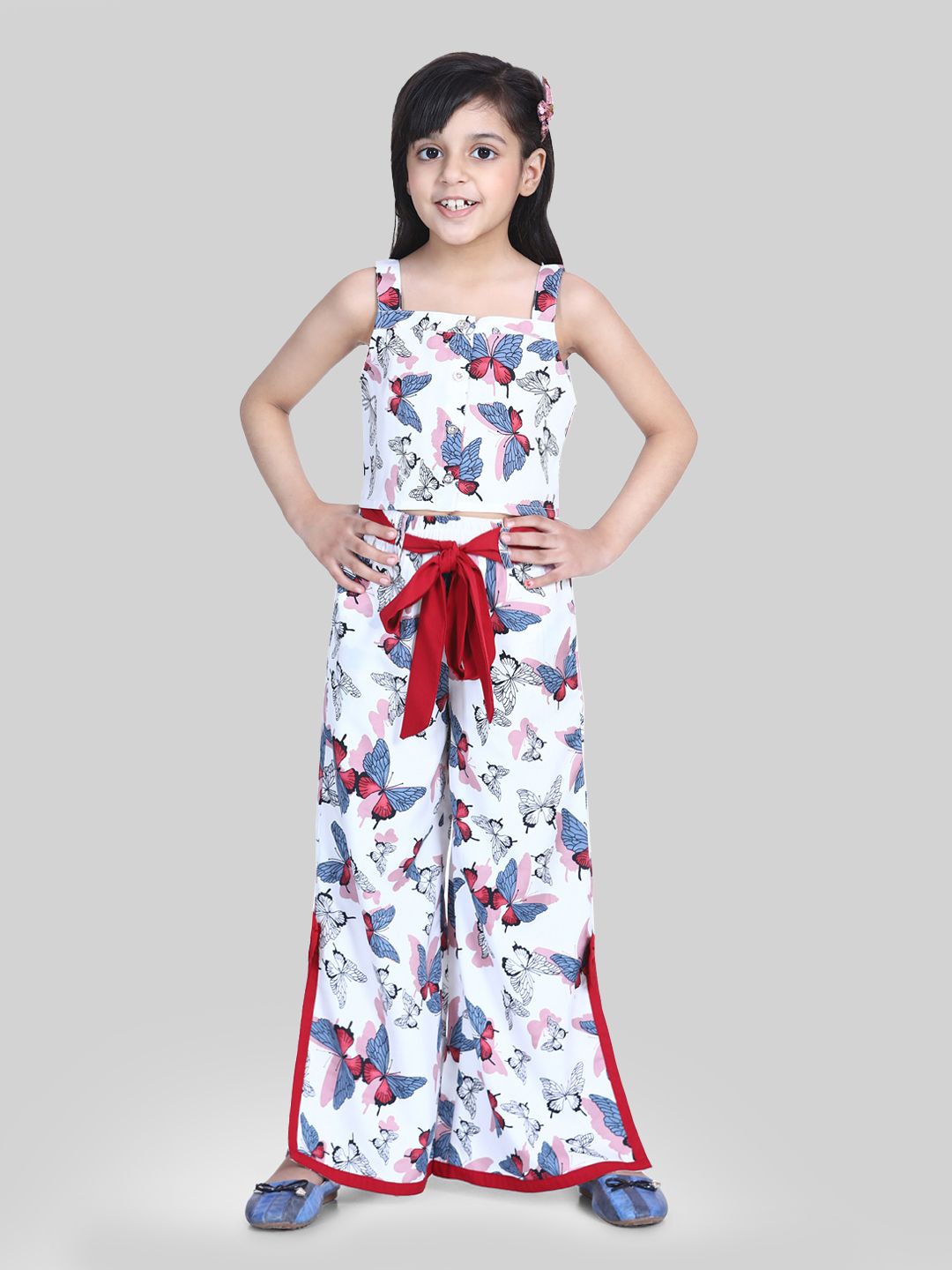 

Naughty Ninos Girls Printed Square Neck Top With Palazzos, White